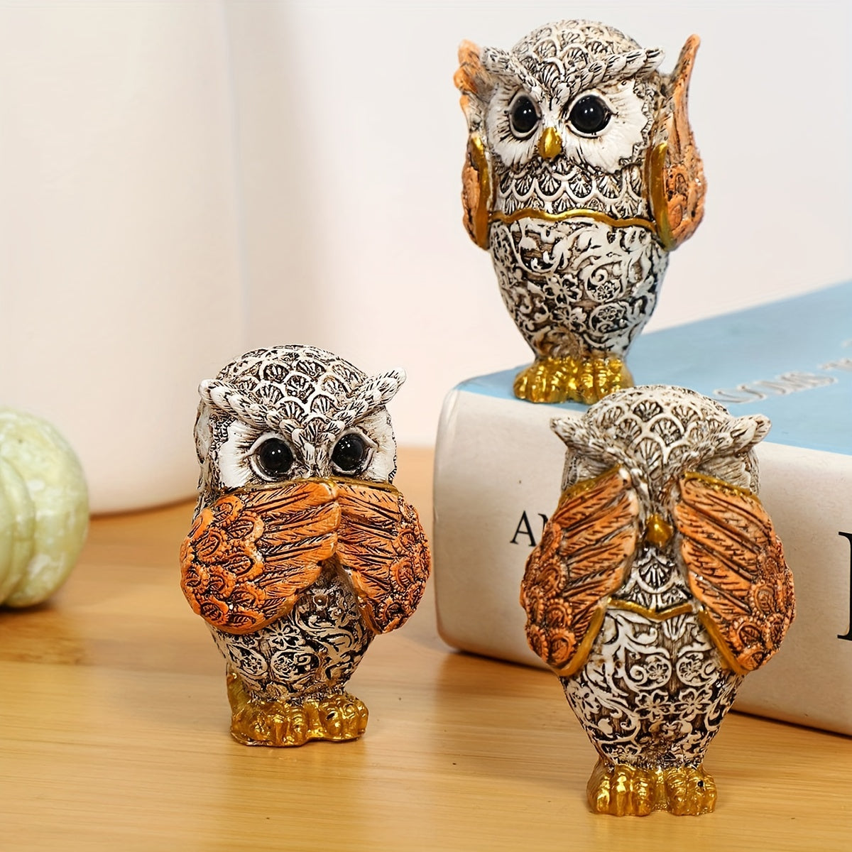 3pcs Three No Owls Statue Resin Decoration Crafts for Home