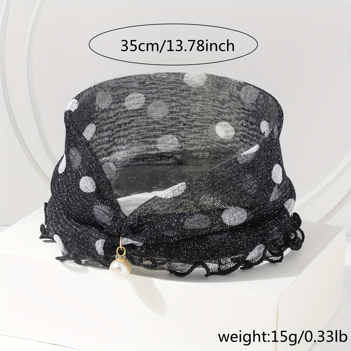 Polka Dot Ruffle Scarf & Neckerchief Infinity Scarf Faux Pearl Headband