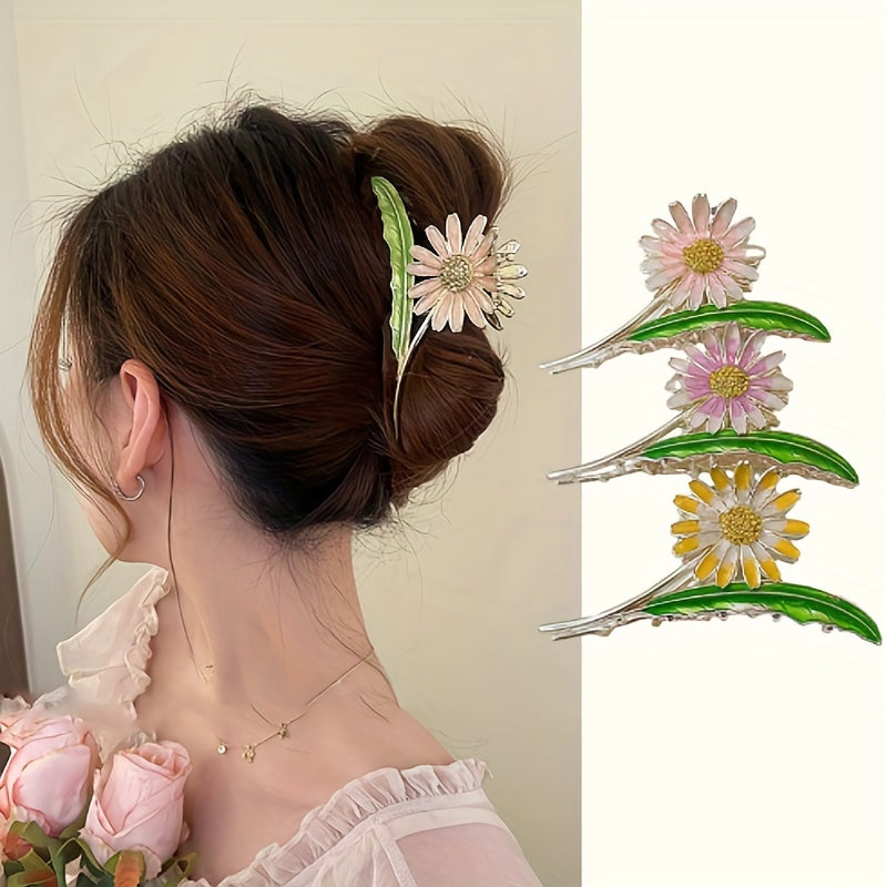 Enamel Painted Flower Hair Claw Shark Claw Large Hair Accessories