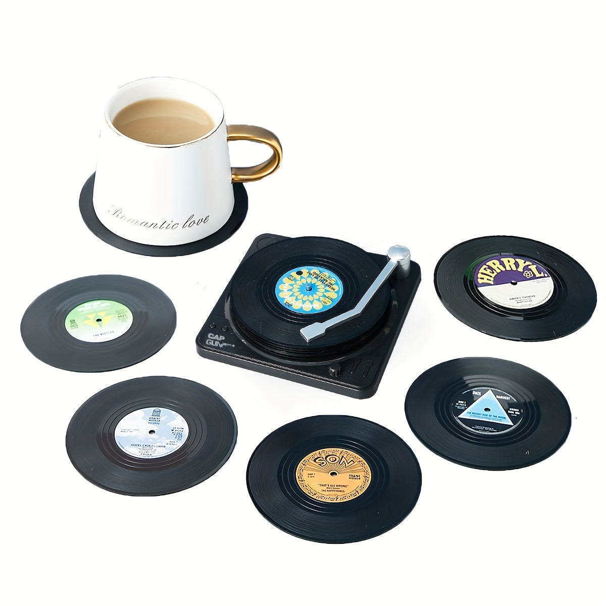 7pcs Vinyl Record Coaster Set with Holder