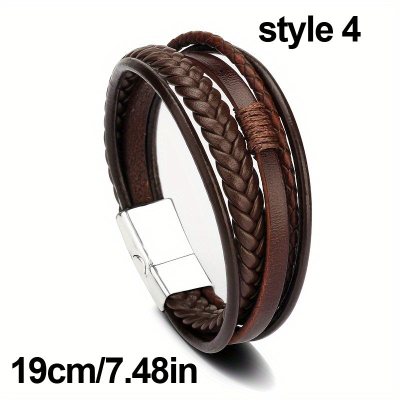 Leather Rope Handwoven Bracelet Men's Vintage Style Accessory