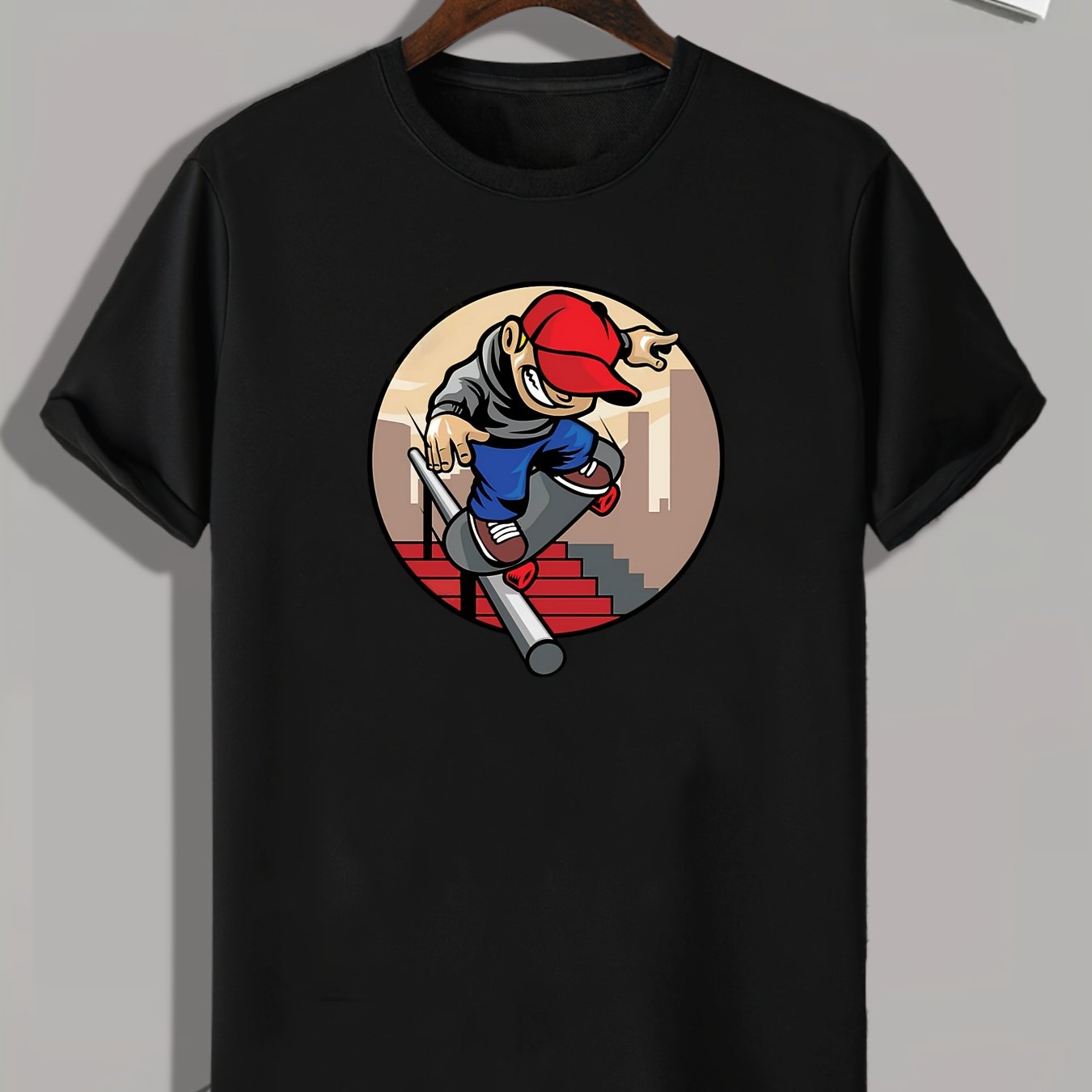 Skateboarding Pattern Print Men's Sports T-shirt