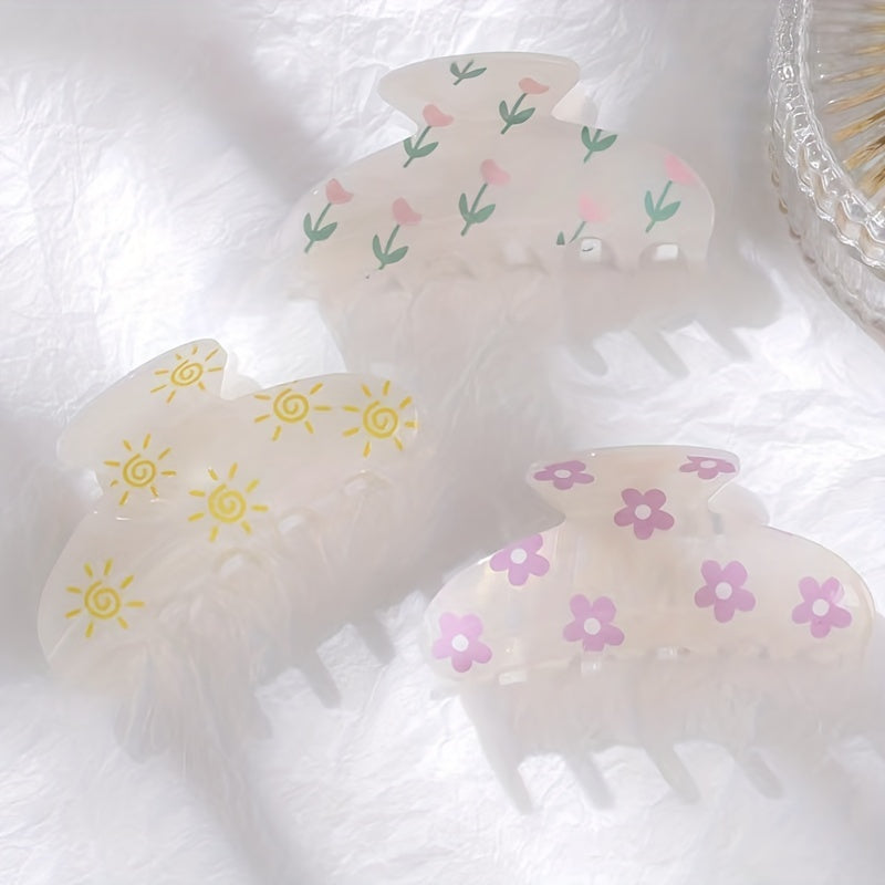 Cartoon Print Hair Claw Clip Boho Acetate Banana Clip Hair Accessory