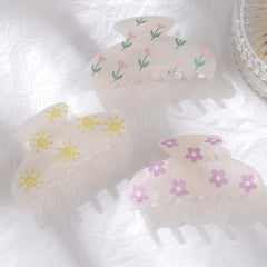 Cartoon Print Hair Claw Clip Boho Acetate Banana Clip Hair Accessory