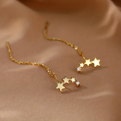 Long Chain Tassel Star Earrings Copper Zircon Jewelry Gift