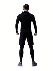 Men's Sports Set: Zip Up Hoodie Jacket & Fitness T-shirt & High Stretch Shorts