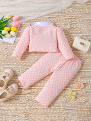 Plaid Cardigan & Pants Set for Baby Girls