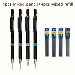 4pcs Transparent Mechanical Pencil Set 0.3-0.9mm Art Sketch Writing Supplies