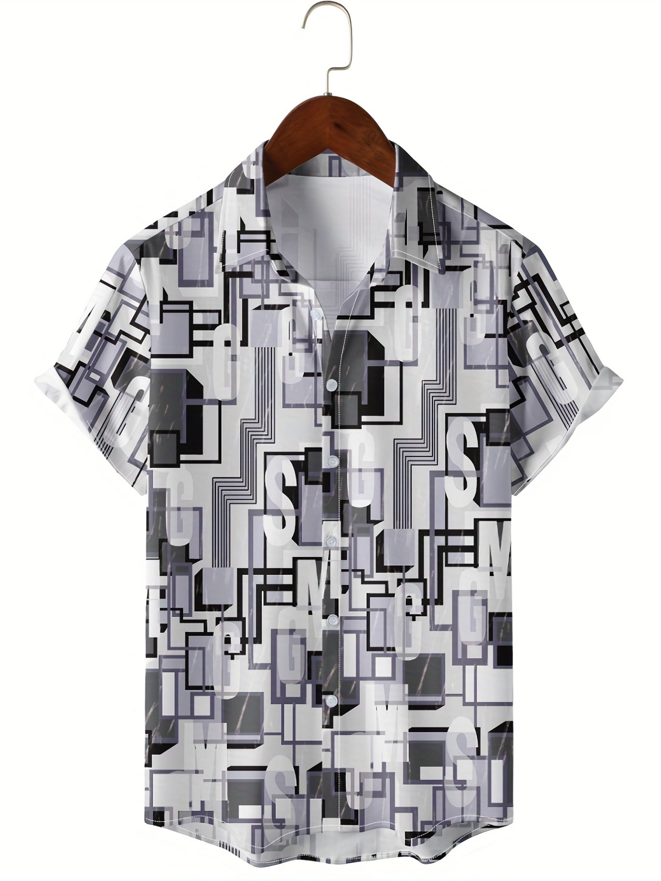 Men's Geometric Pattern Camp Collar Hawaiian Shirt