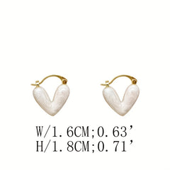 Heart Shape Gem Hoop Earrings 14K Plated Alloy Jewelry Gift