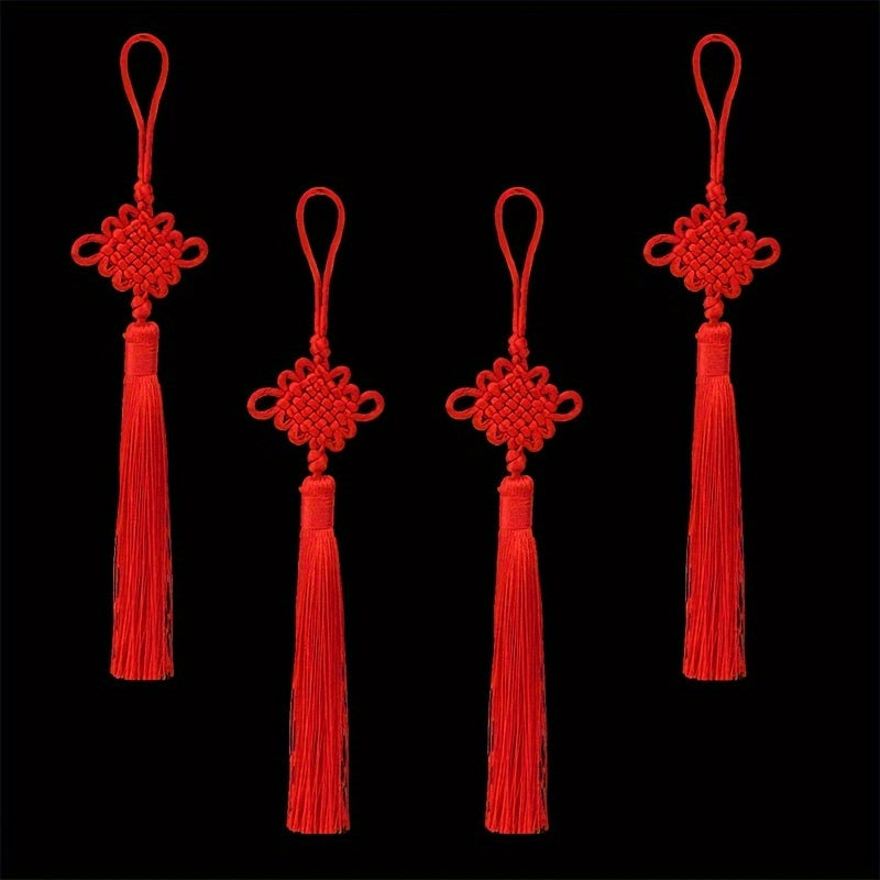 6pcs Red Chinese Knot Lanyard Tassels Hand Woven Pendant