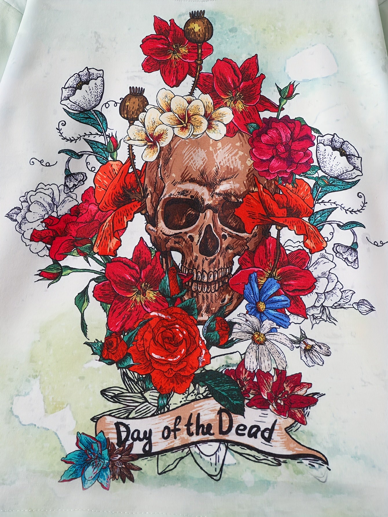 Floral & Skull Print Kid's Pullover Long Sleeve Top for Fall