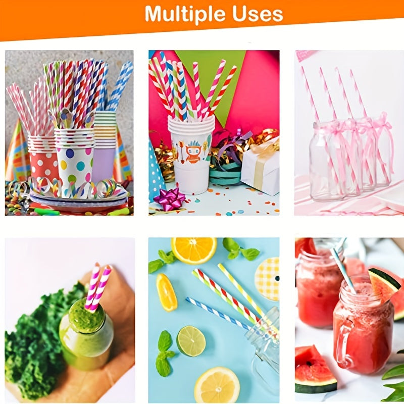 100Pcs Biodegradable Paper Straws Eco Friendly Colorful Stripes Straw