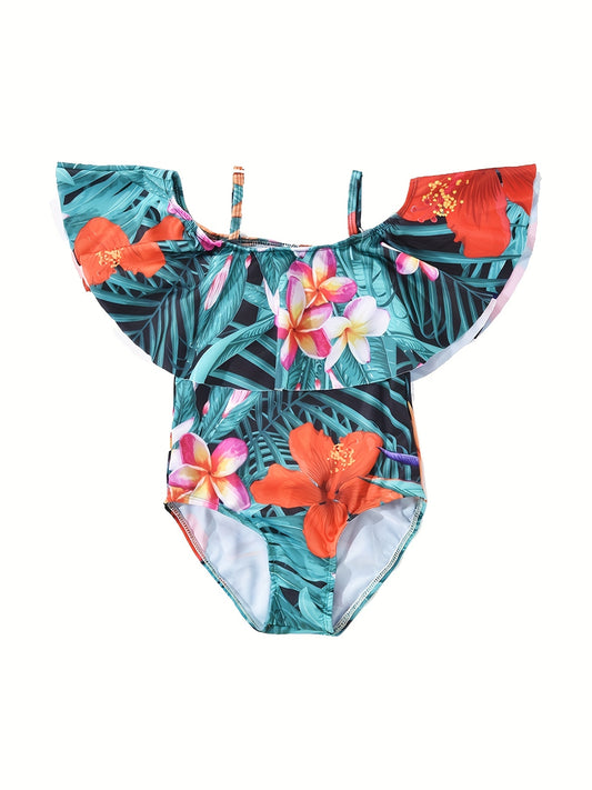 Toddler Girls Tropical Flowers One Piece Swimsuit