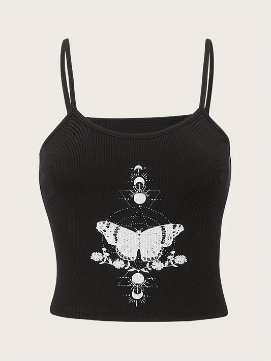 Y2K Grunge Butterfly Print Spaghetti Strap Top