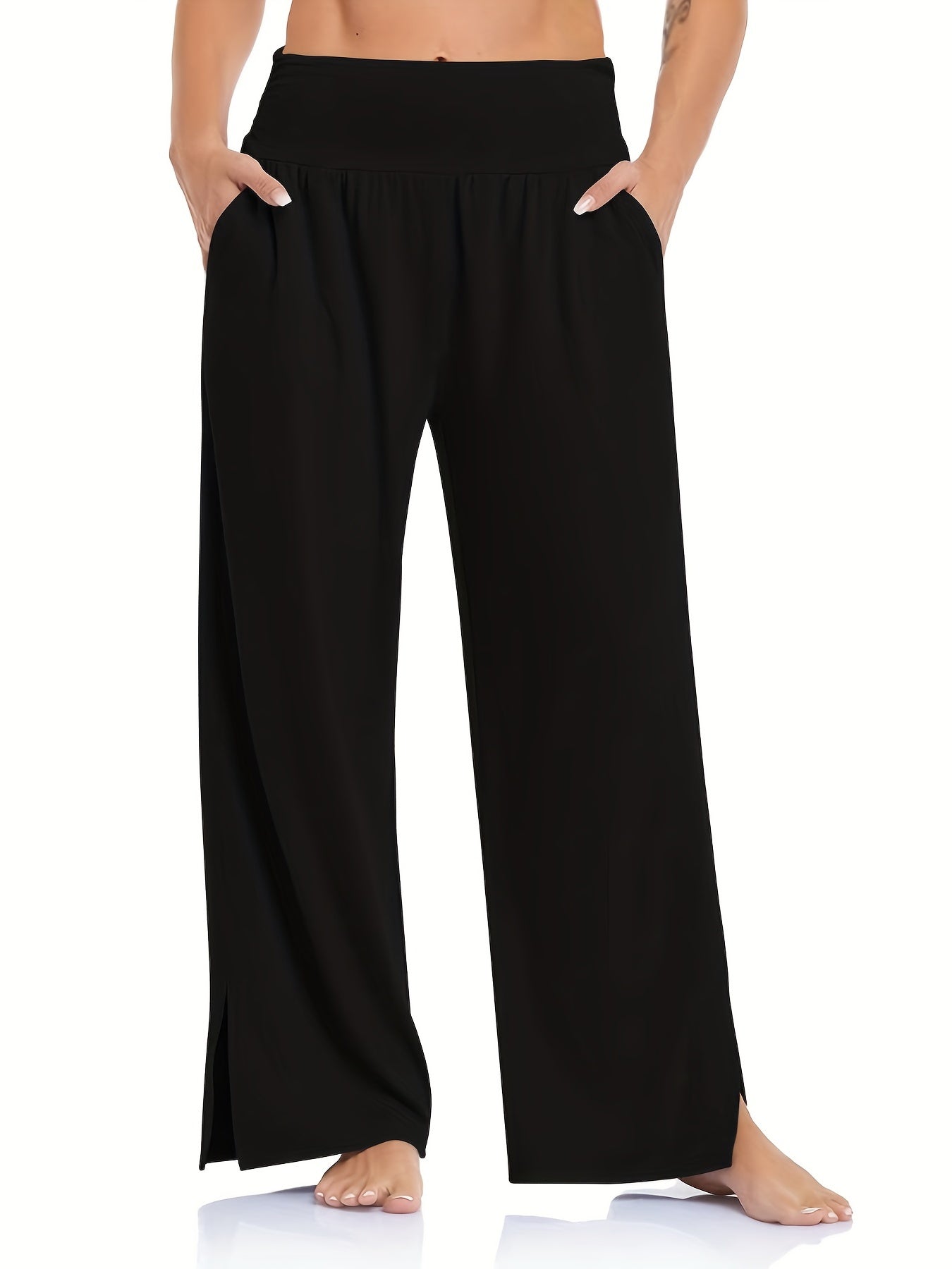  Sporty Pants Women's Plus Solid High Waist Adjustable Tie Knots Pocket