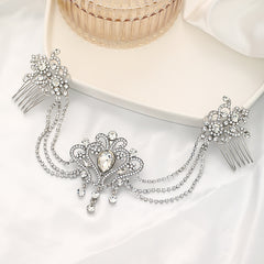 Crystal Tiara Hair Chain Headband for Bride & Weddings with Comb