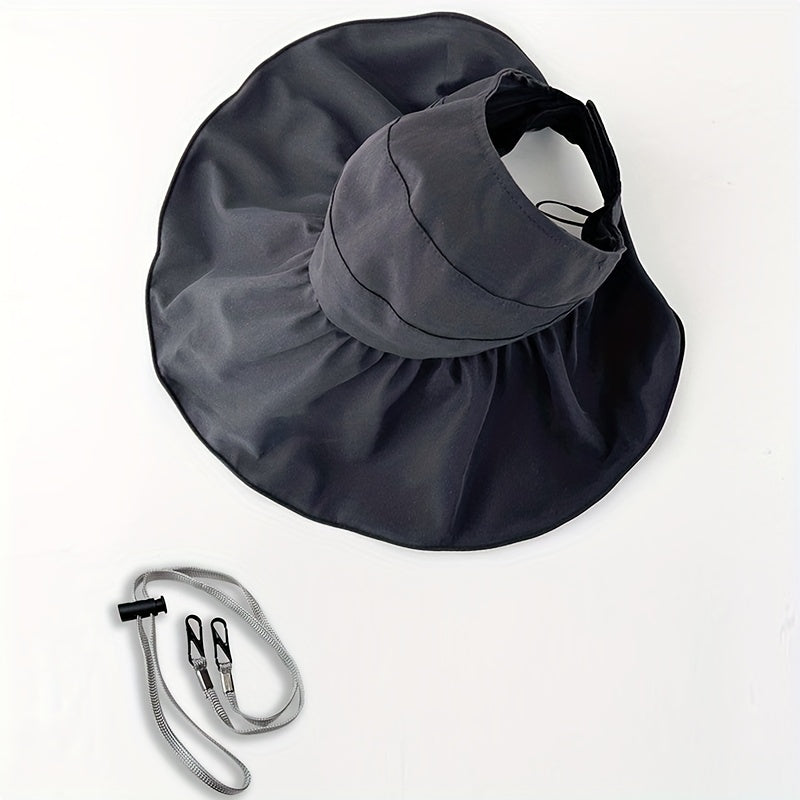 Wide Brim Ponytail Visor Hat UV Protection Travel Beach Sun Hat