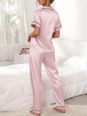 Satin Pajamas Set Short Sleeve Top & Pants Women's Sleepwear