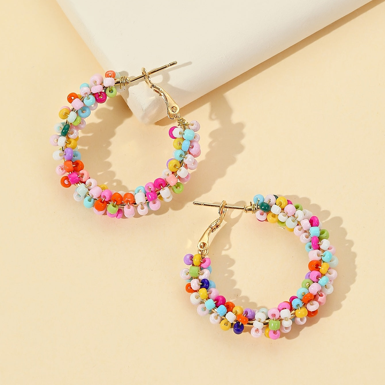Colorful Rice Bead Hoop Earrings For Women