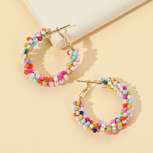 Colorful Rice Bead Hoop Earrings For Women