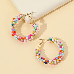 Colorful Rice Bead Hoop Earrings For Women