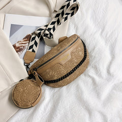 Jacquard Fanny Pack With Coin Purse Chain Decor Chest Bag