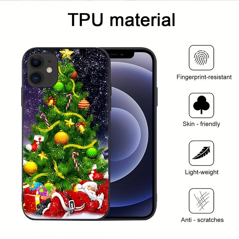 Christmas Tree & Santa Print Drop Proof Phone Case For iPhone Xs Xr