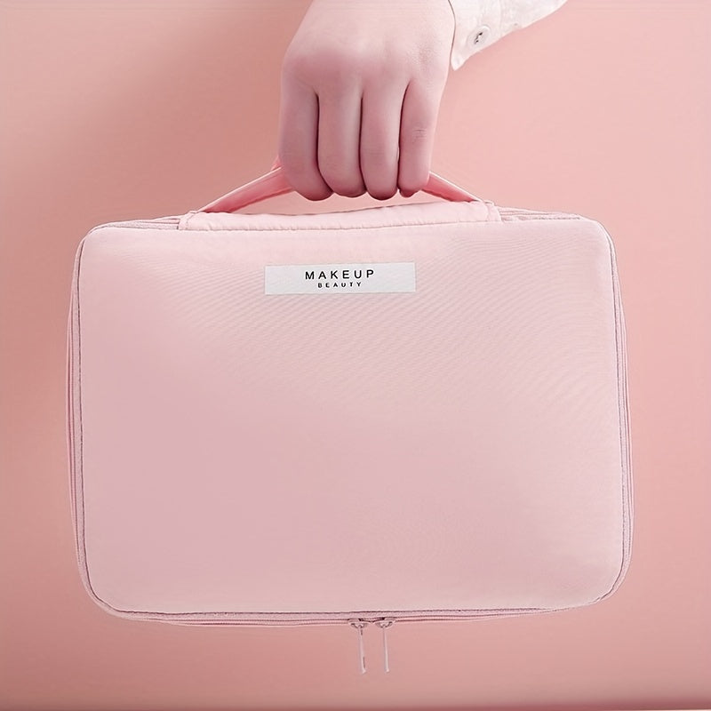 Large Capacity Travel Makeup Bag with Handle & Brush Holder