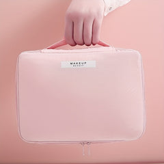 Large Capacity Travel Makeup Bag with Handle & Brush Holder