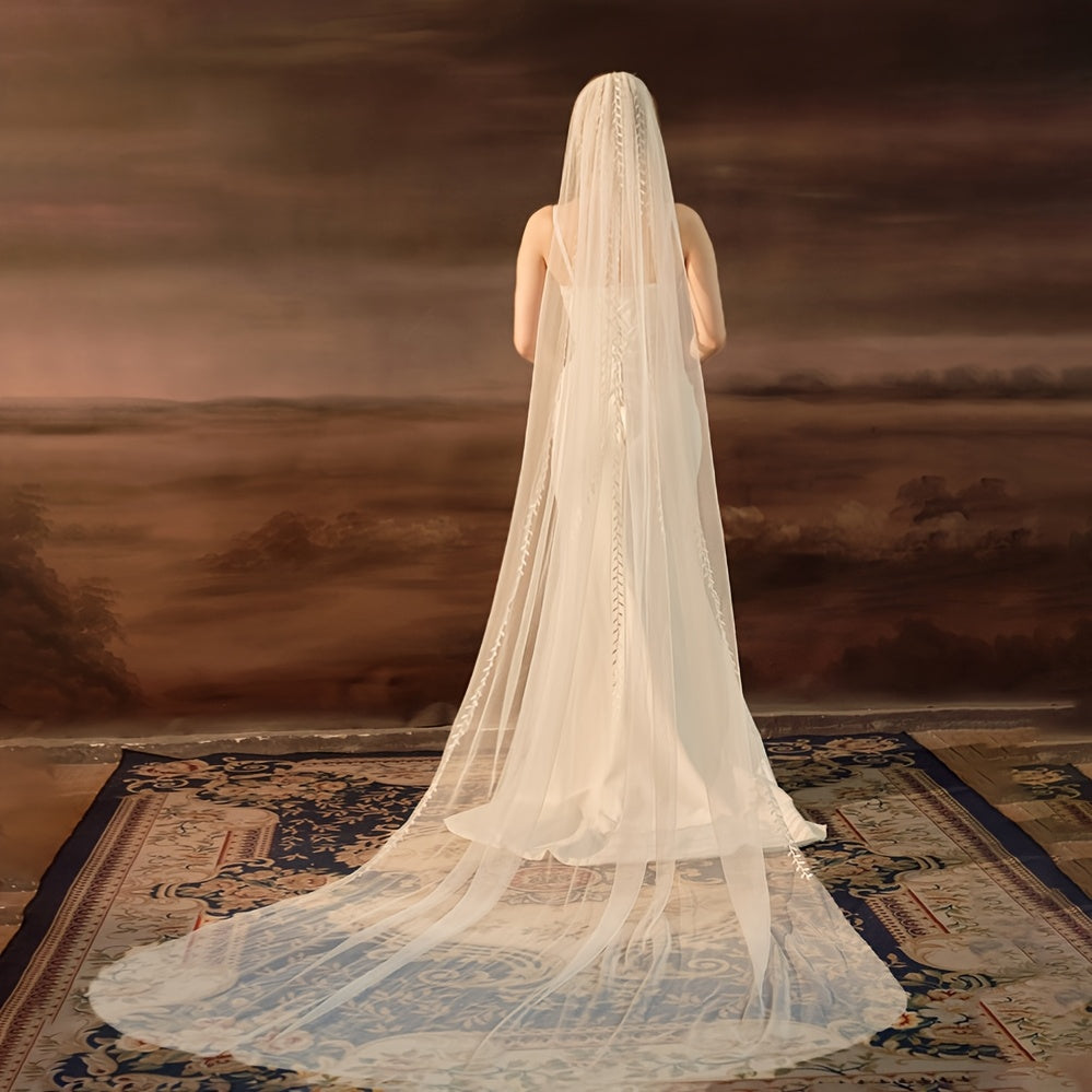 Leaf Lace Long Bridal Veil for Weddings