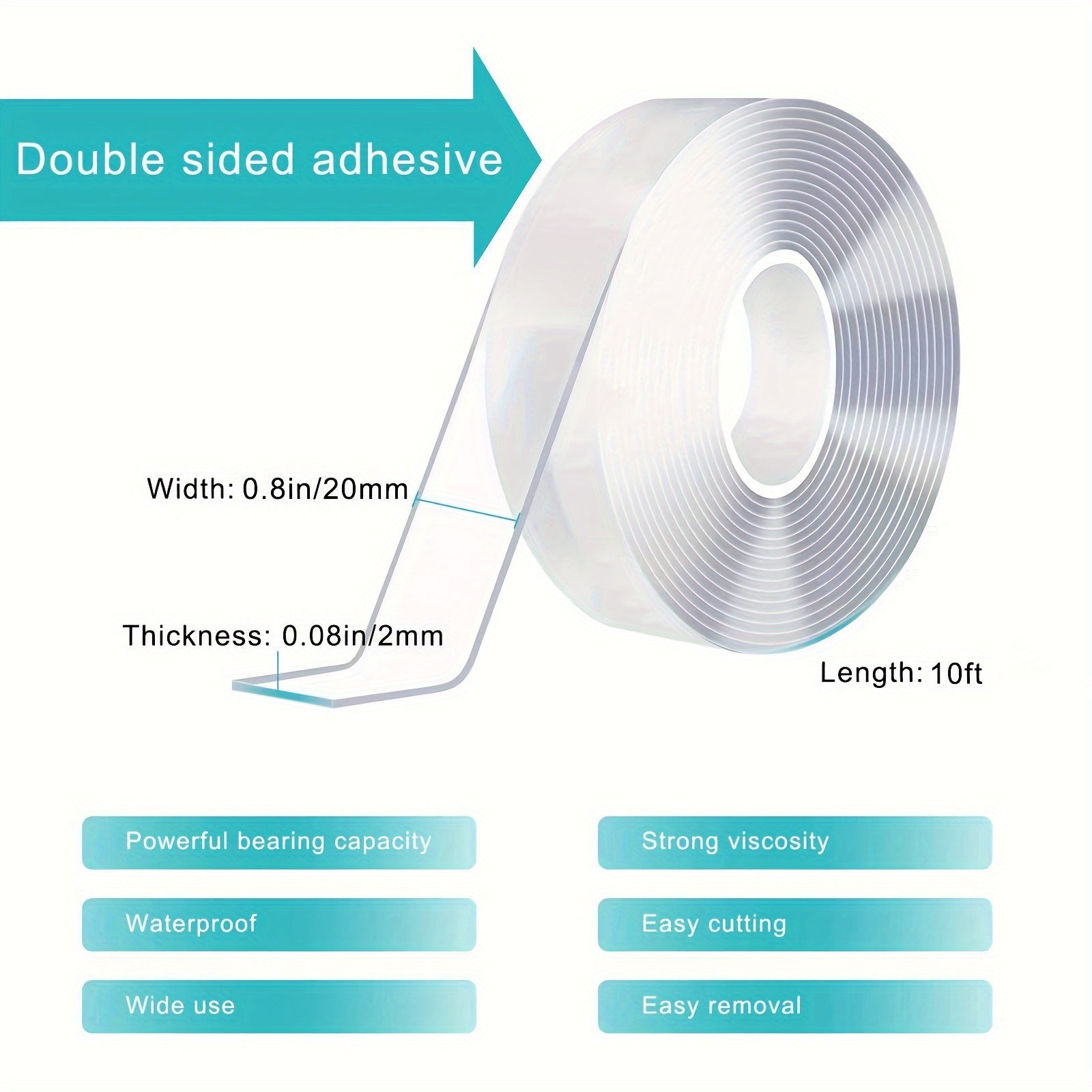 Heavy Duty Double Sided Tape Clear Adhesive Strips for Picture Hanging