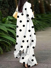  Dot Print Long Sleeve Shirt Top & Wide Leg Pants Set