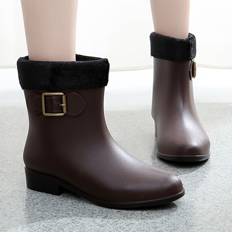 Women's Plush Lined Short Rain Boots Anti slip Waterproof Shoes