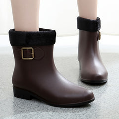Women's Plush Lined Short Rain Boots Anti slip Waterproof Shoes