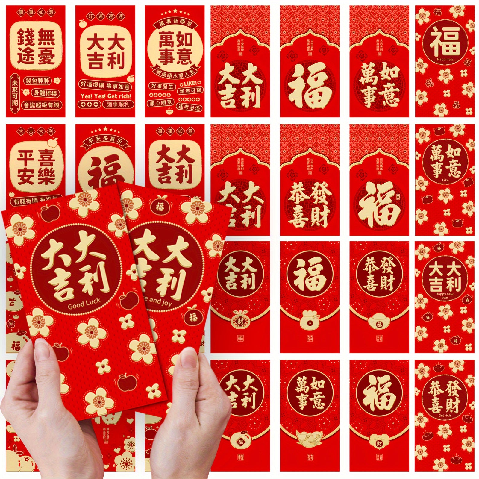 6pcs Red Envelopes 3D Embossing Year Packet For Wedding Birthday
