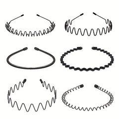 6 Metal Headbands Wave Hairband Elastic Non Slip Hair Hoop Unisex