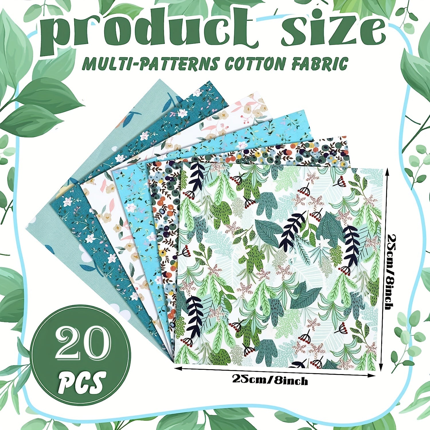 20pcs 25.4 X 25.4 cm Floral Quilt Cotton Fabric Square Patchwork Fabrics