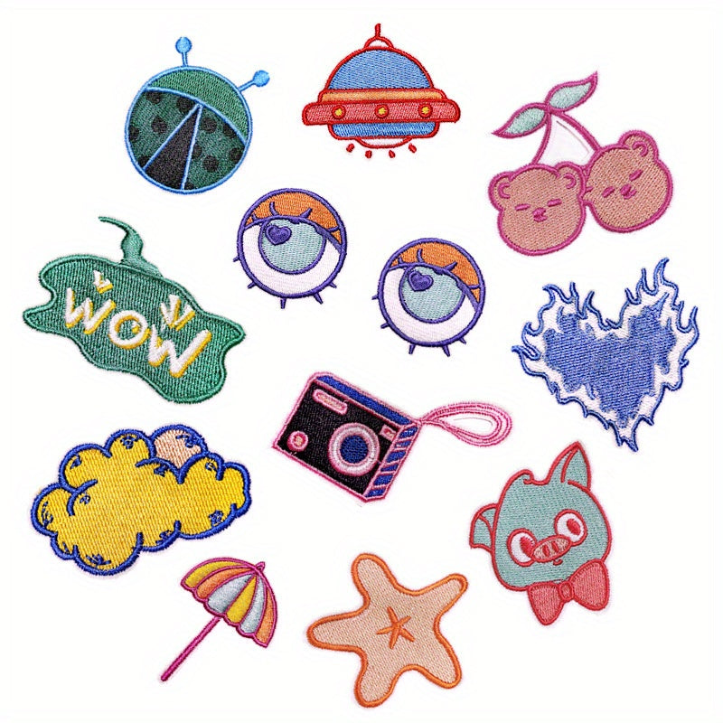 12pcs Iron On Patches Sew On Embroidered Applique DIY Crafts For Clothing Jacket