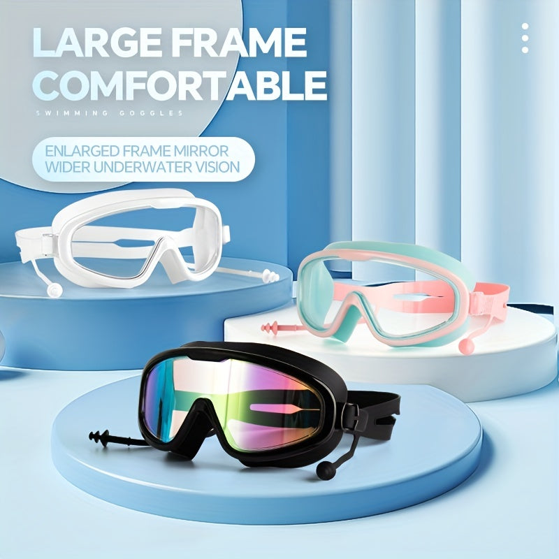 Large Frame Swimming Goggles With Earplugs for Adults