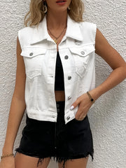 Sleeveless Single Breasted Denim Vest Women's Clothing
