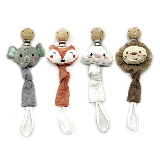 Elephant Pacifier Holder Wooden Clip Baby Teething Toy Cotton Fabric Pacifier Ho