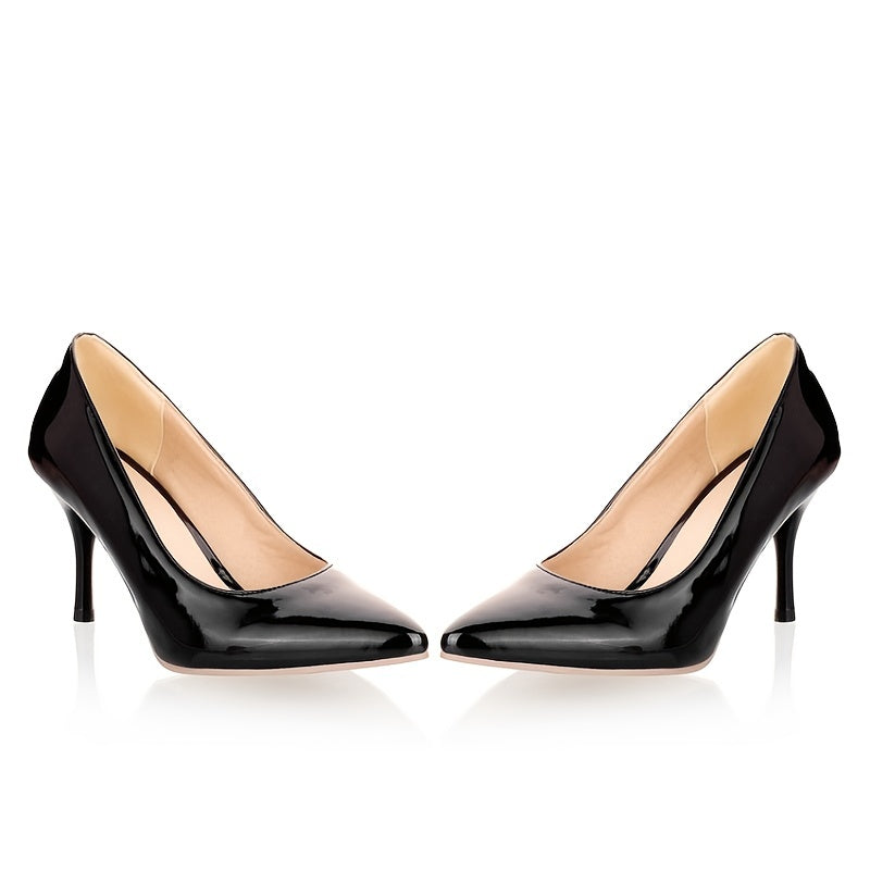 Women's Pointed Toe High Heels Patent Leather Slip On Pumps