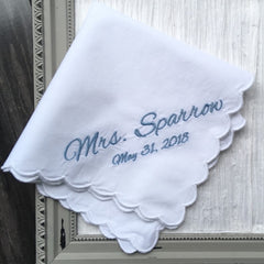 Mrs Sparrow Handkerchief with Date Wedding & Shower Gift for Bride