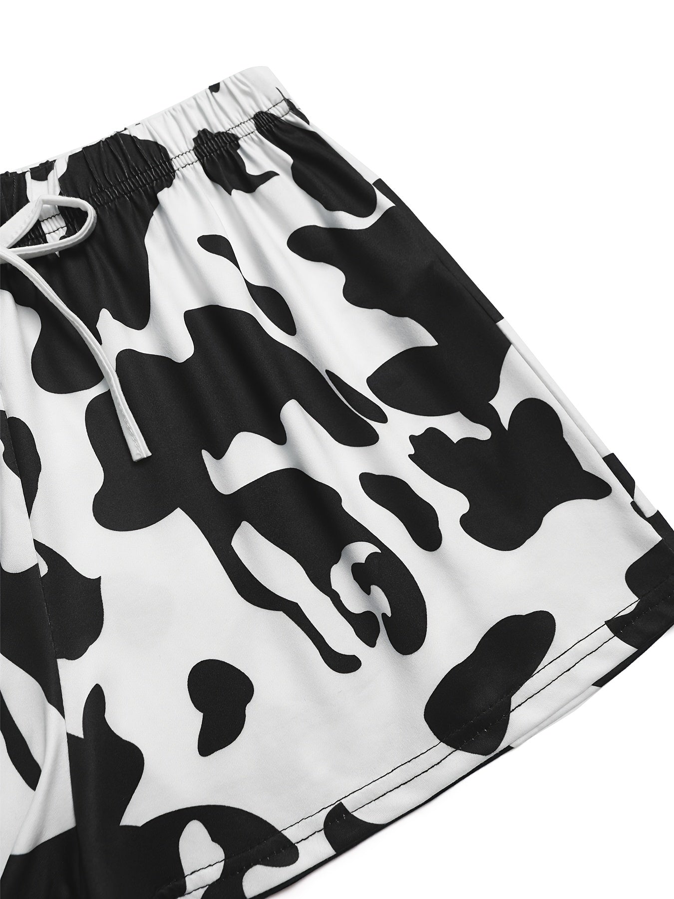 Cow Print Pajama Set Short Sleeve Top & Shorts Women's Sleepwear