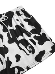 Cow Print Pajama Set Short Sleeve Top & Shorts Women's Sleepwear