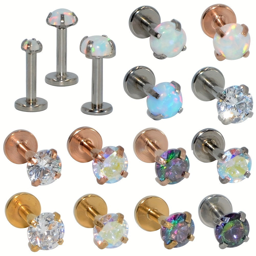 3PCS Mixed Size Opal Zircon Labret Stud Ear Piercing Jewelry