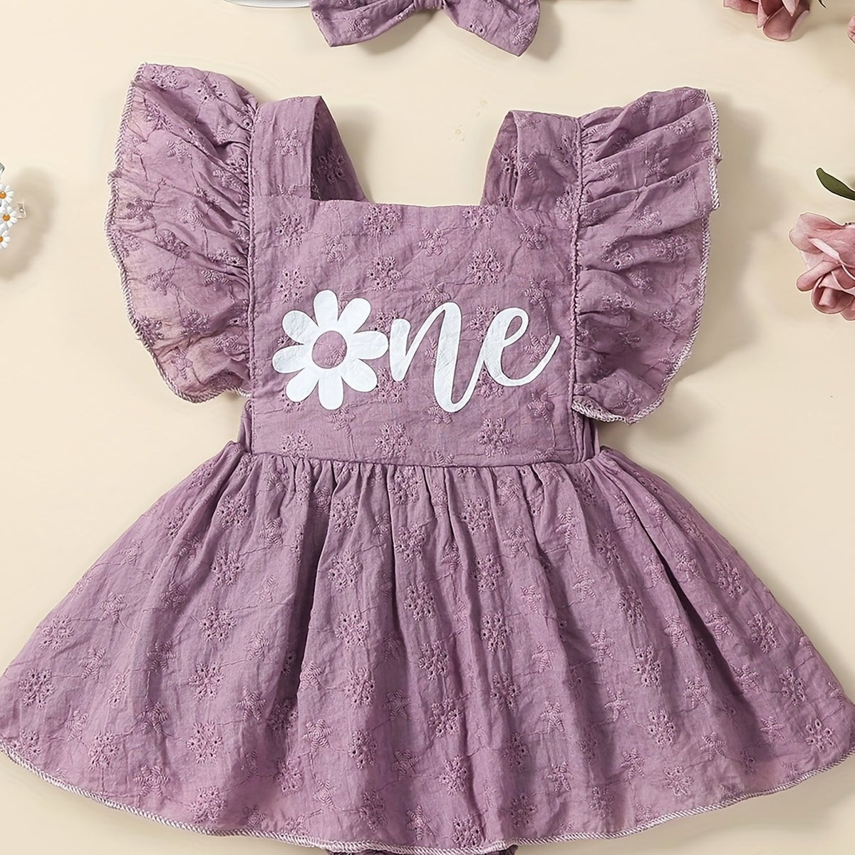 Baby Girls Flutter Sleeve Pleated Dress Summer Flower Letter Graphic Dress