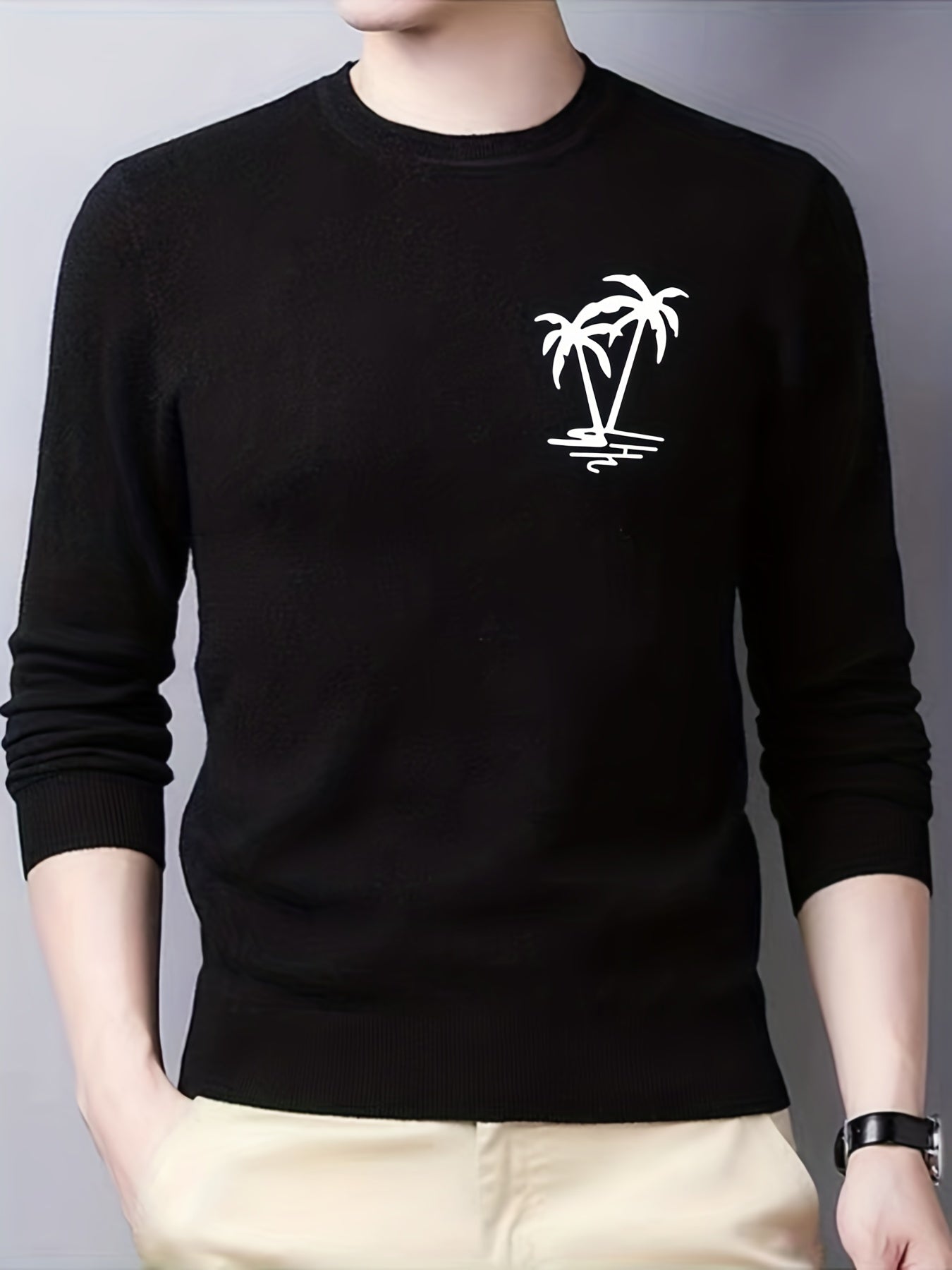 Coconut Palm Print Men's Knitted Sweater