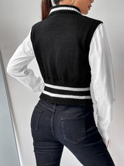  Preppy Sweater Vest Women's Plus Colorblock Cable Knit Vest